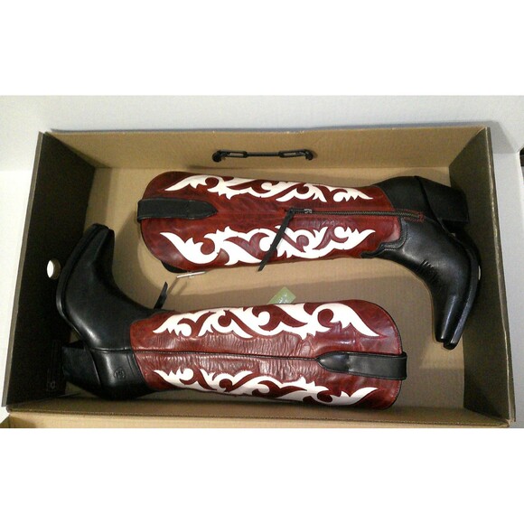 NWT Womens 6 Ariat Elvira Stretchfit Boot Western Red Black White Leather Tall - Picture 4 of 12